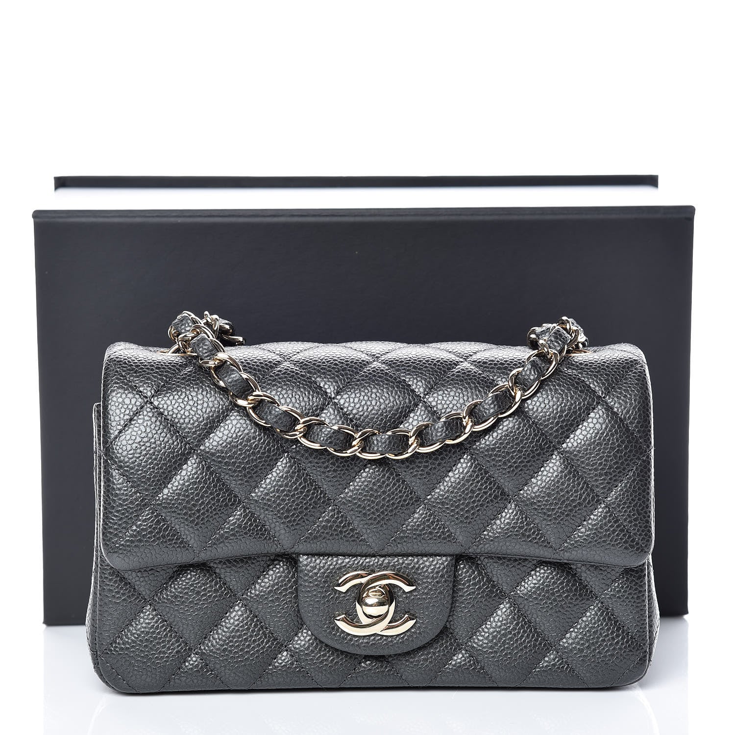 Chanel Caviar Quilted Mini Rectangular Flap Dark Grey 10 of 10