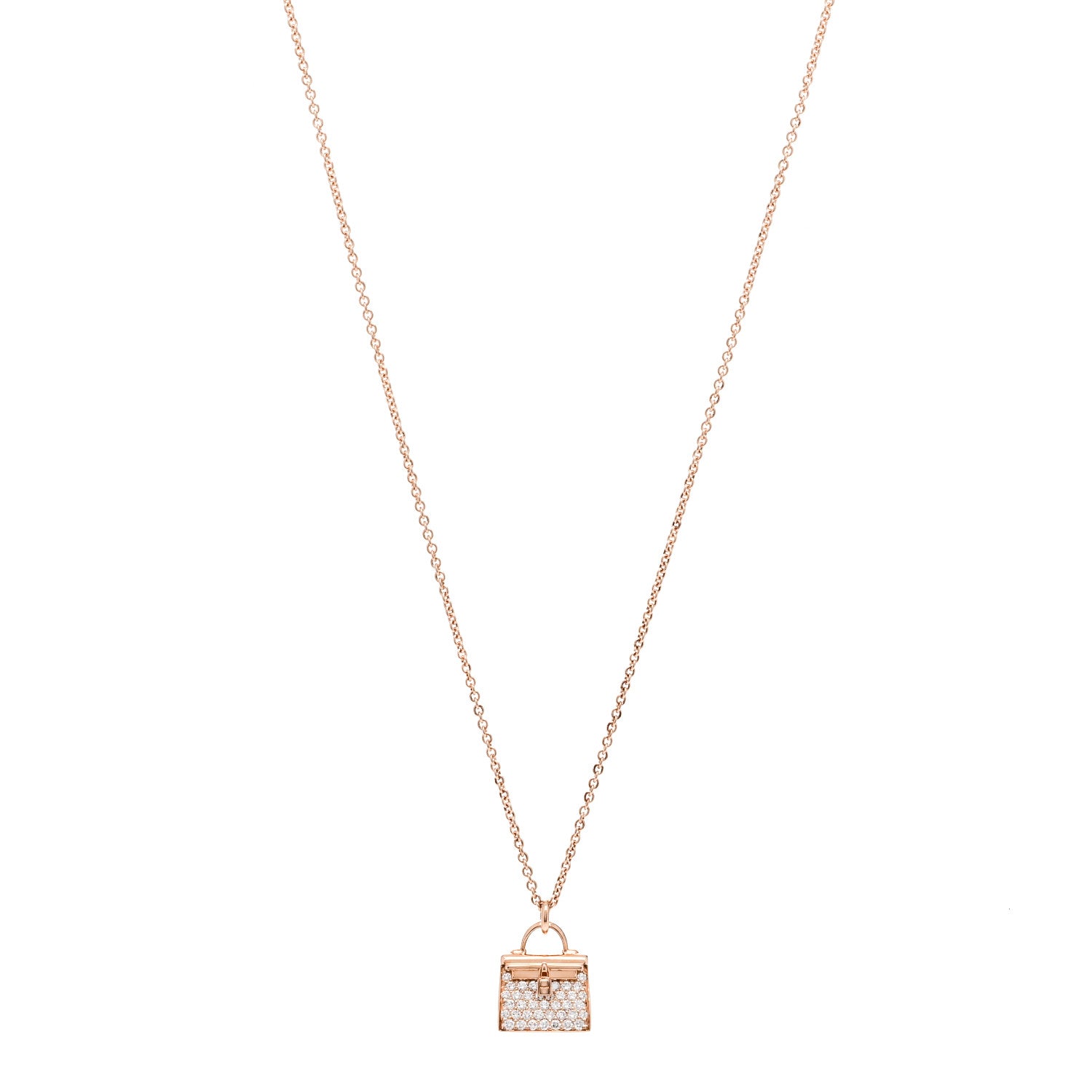 Hermes 18K Rose Gold Diamond Kelly Amulettes Pendant Necklace 1 of 5
