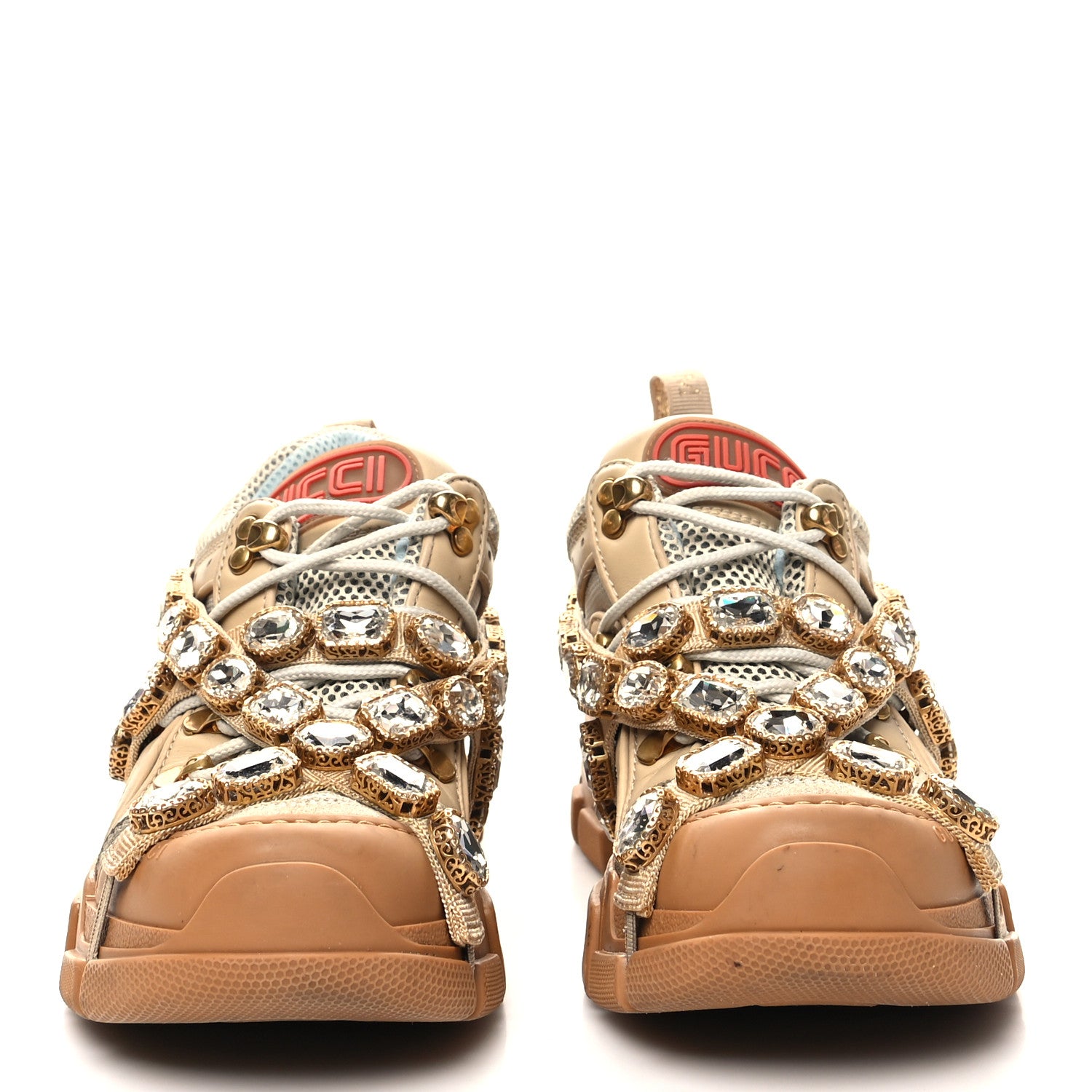 Gucci X SEGA Mesh Canvas Calfskin Removable Crystals Flashtrek Sneakers 36 Mystic White Oatmeal Sand Storm 2 of 10