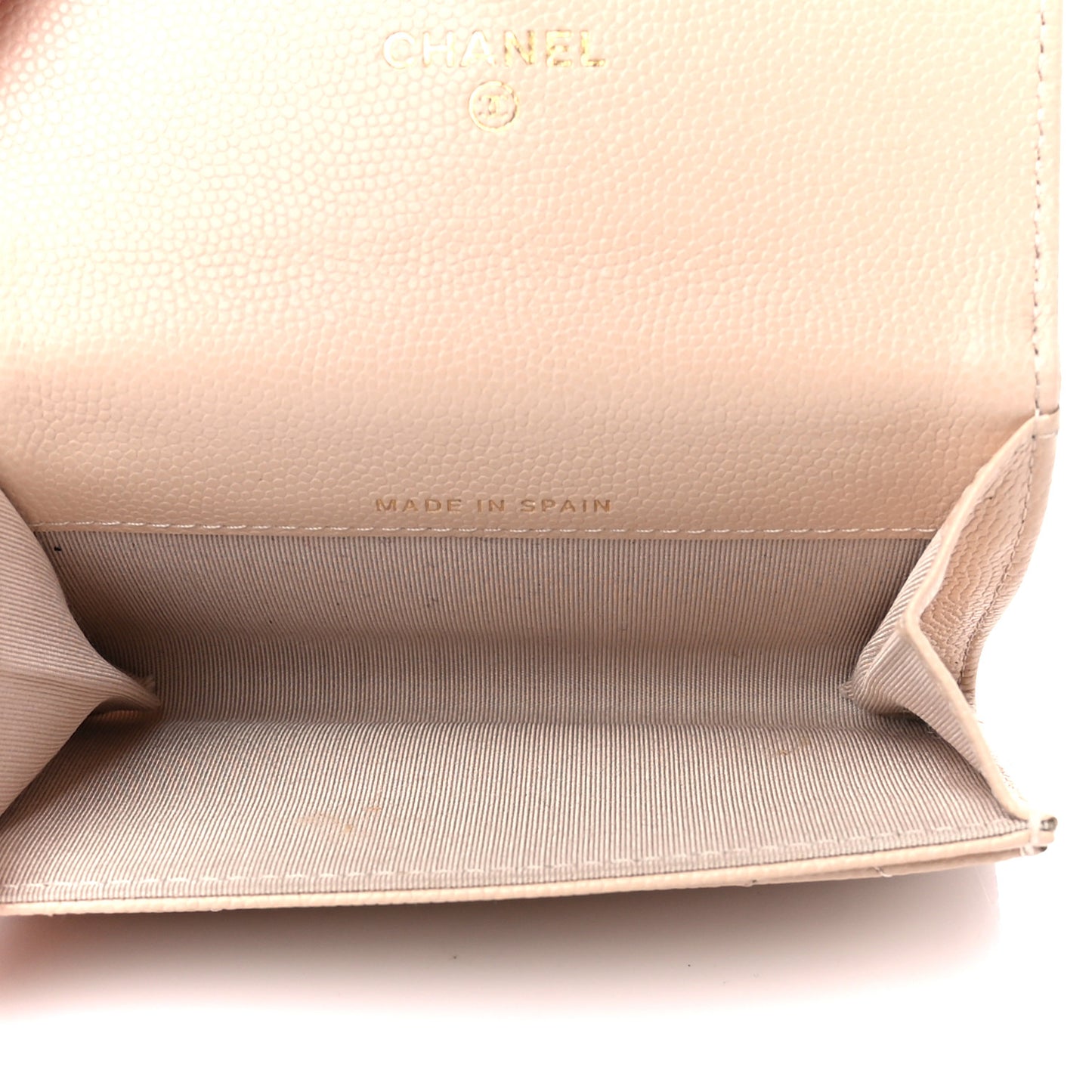 Caviar Pearl Quilted Coco Candy Flap Card Holder Beige