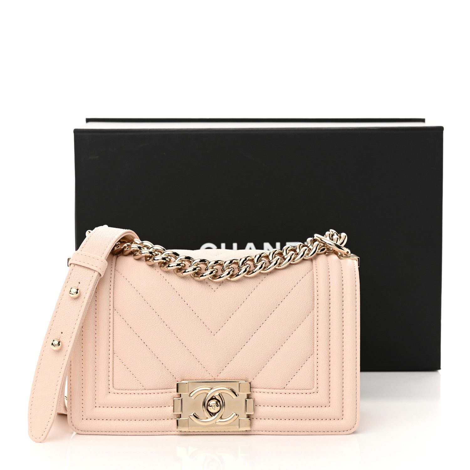 Chanel Caviar Chevron Quilted Small Boy Flap Beige 11 of 11