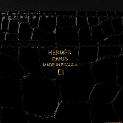 Hermes Shiny Alligator Enamel Constance Long Wallet To Go Black 6 of 10