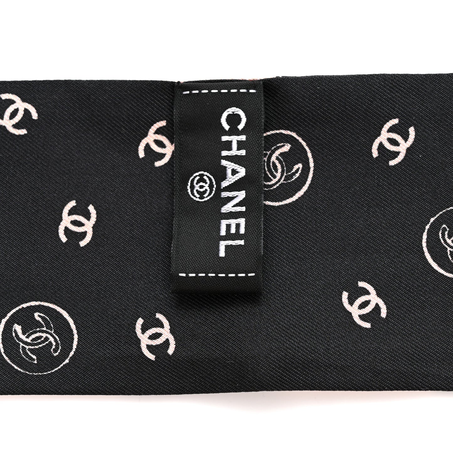 Silk Checkered Lucky Symbols CC Slim Bandeau Scarf Black Pink