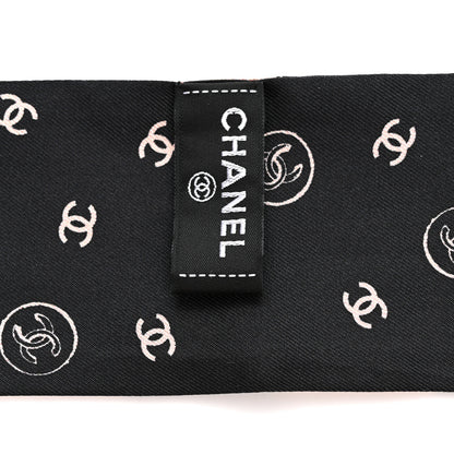 Chanel Silk Checkered Lucky Symbols CC Slim Bandeau Scarf Black Pink 3 of 3