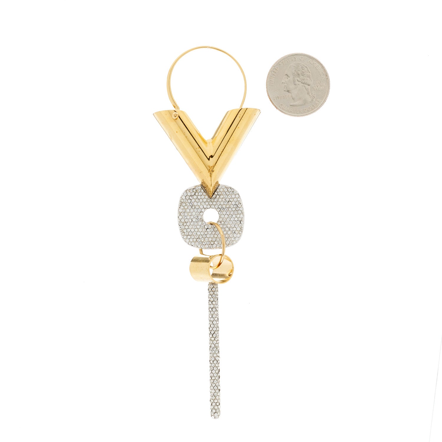 Louis Vuitton Crystal Essential V Single Hoop Earring Gold 2 of 6