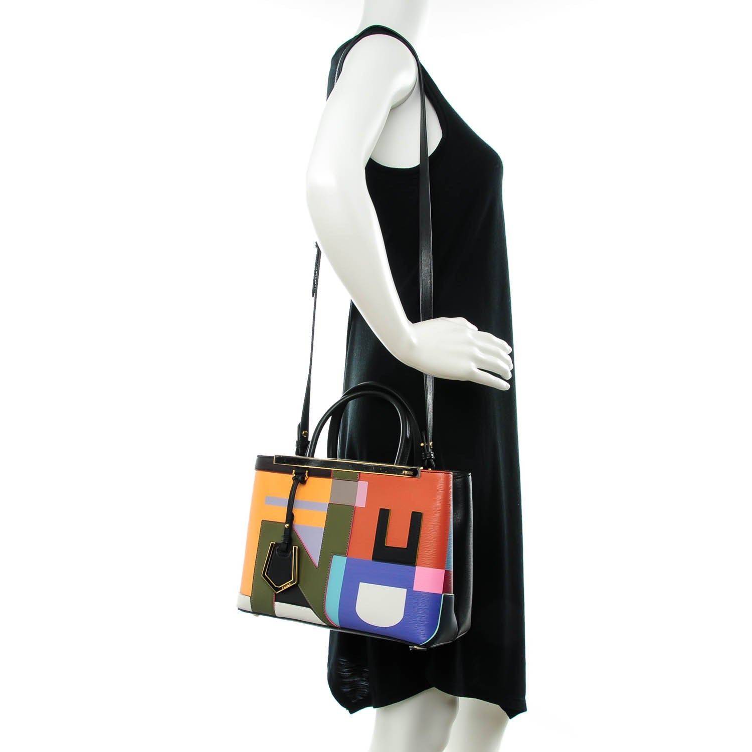 Fendi Vitello Elite Geometric Logo Petite 2Jours Tote Multicolor 2 of 7