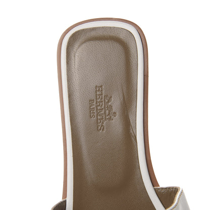 Hermes Box Calfskin Oran Sandals 37 White 6 of 8