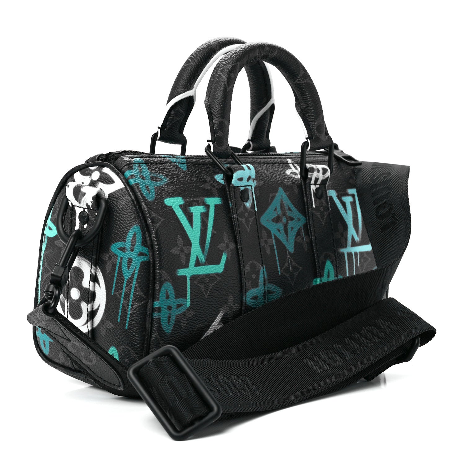 Louis Vuitton Monogram Eclipse LV Graffiti Keepall Bandouliere 25 Green Lights 3 of 11