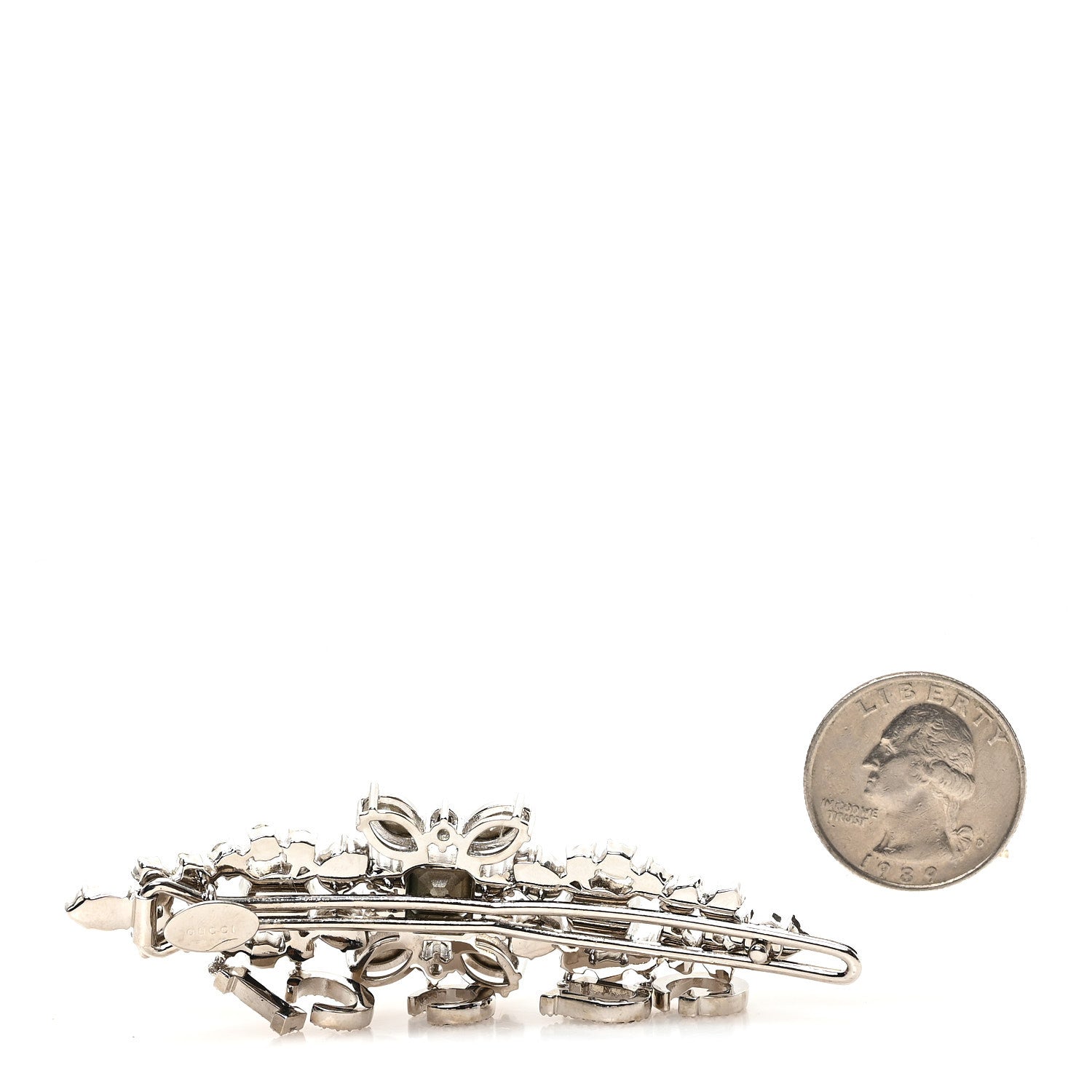 Gucci Crystal Logo Hair Clip Silver 1886926 – FASHIONPHILE