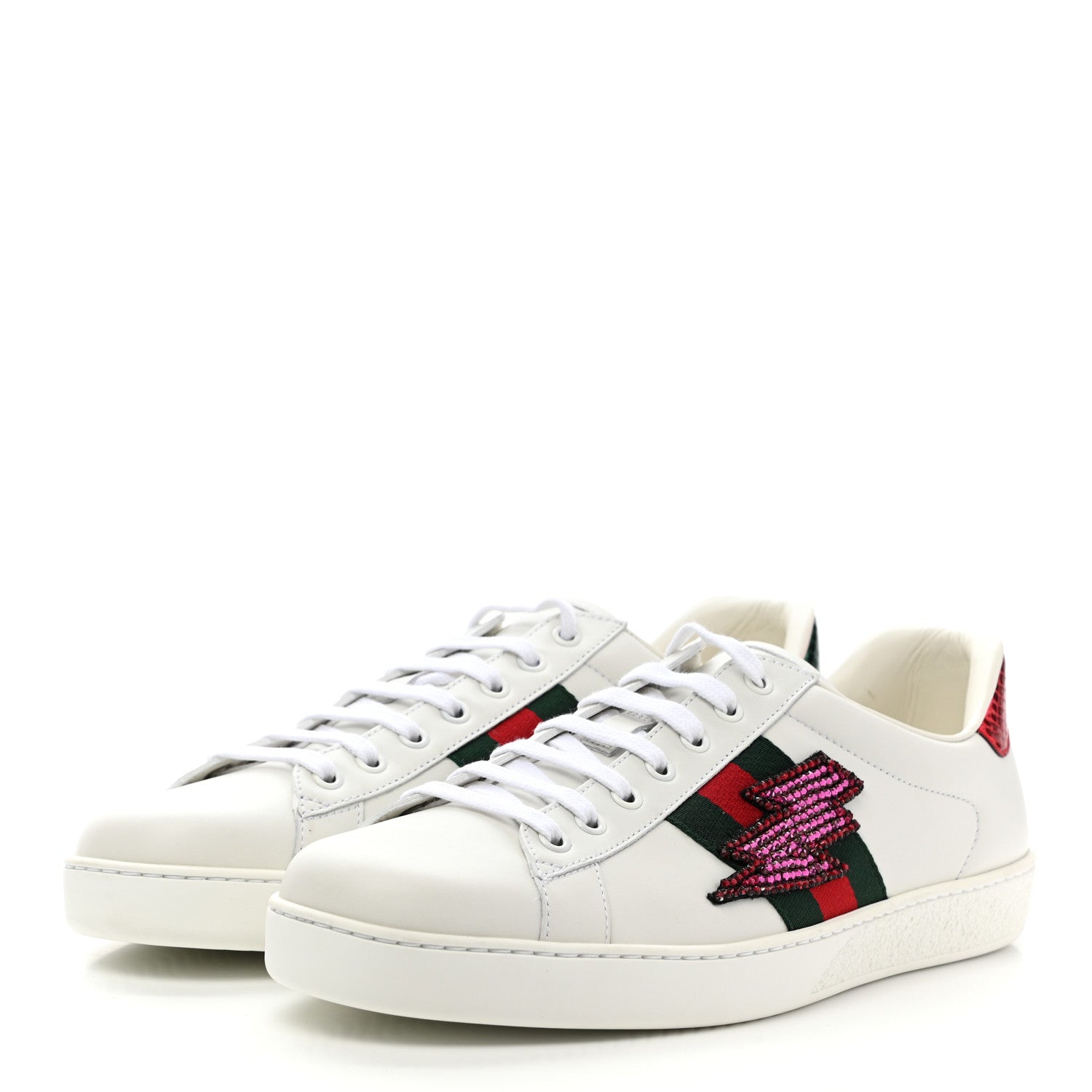 Gucci Calfskin Ayers Web Lightning Embroidered Mens Ace Sneakers 10 White 3 of 9