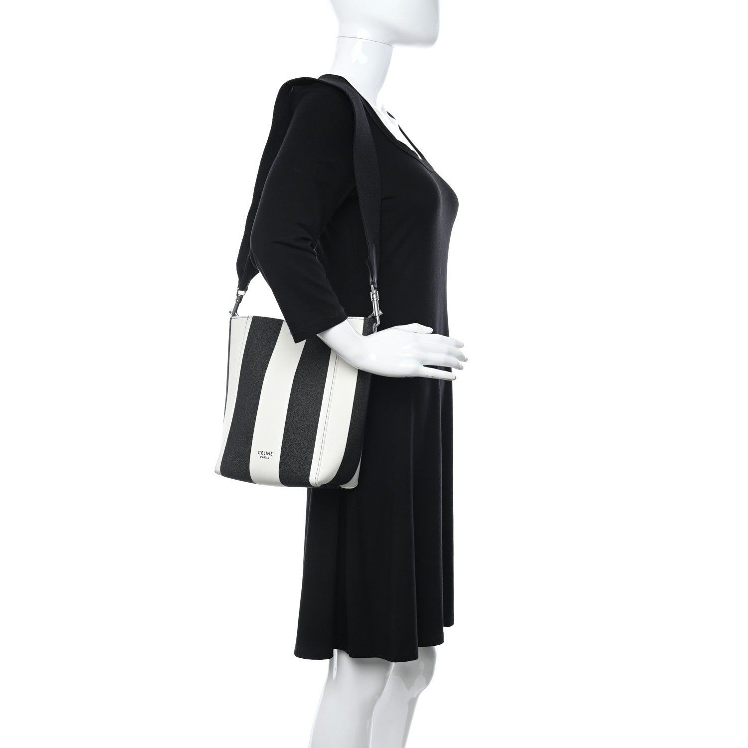 Celine Textured Canvas Small Sangle Bucket Bag Black 2 of 13