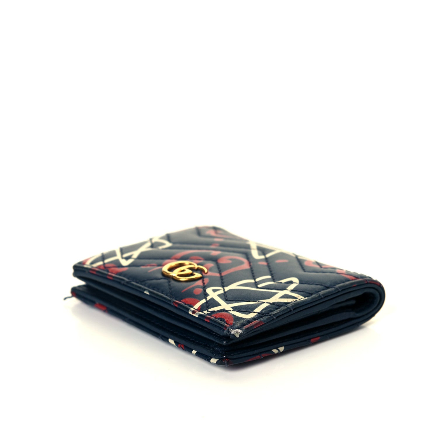 Gucci Calfskin Matelasse GucciGhost GG Marmont Card Case Blue Agata Hibiscus Red 5 of 7
