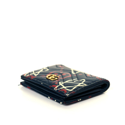 Gucci Calfskin Matelasse GucciGhost GG Marmont Card Case Blue Agata Hibiscus Red 5 of 7