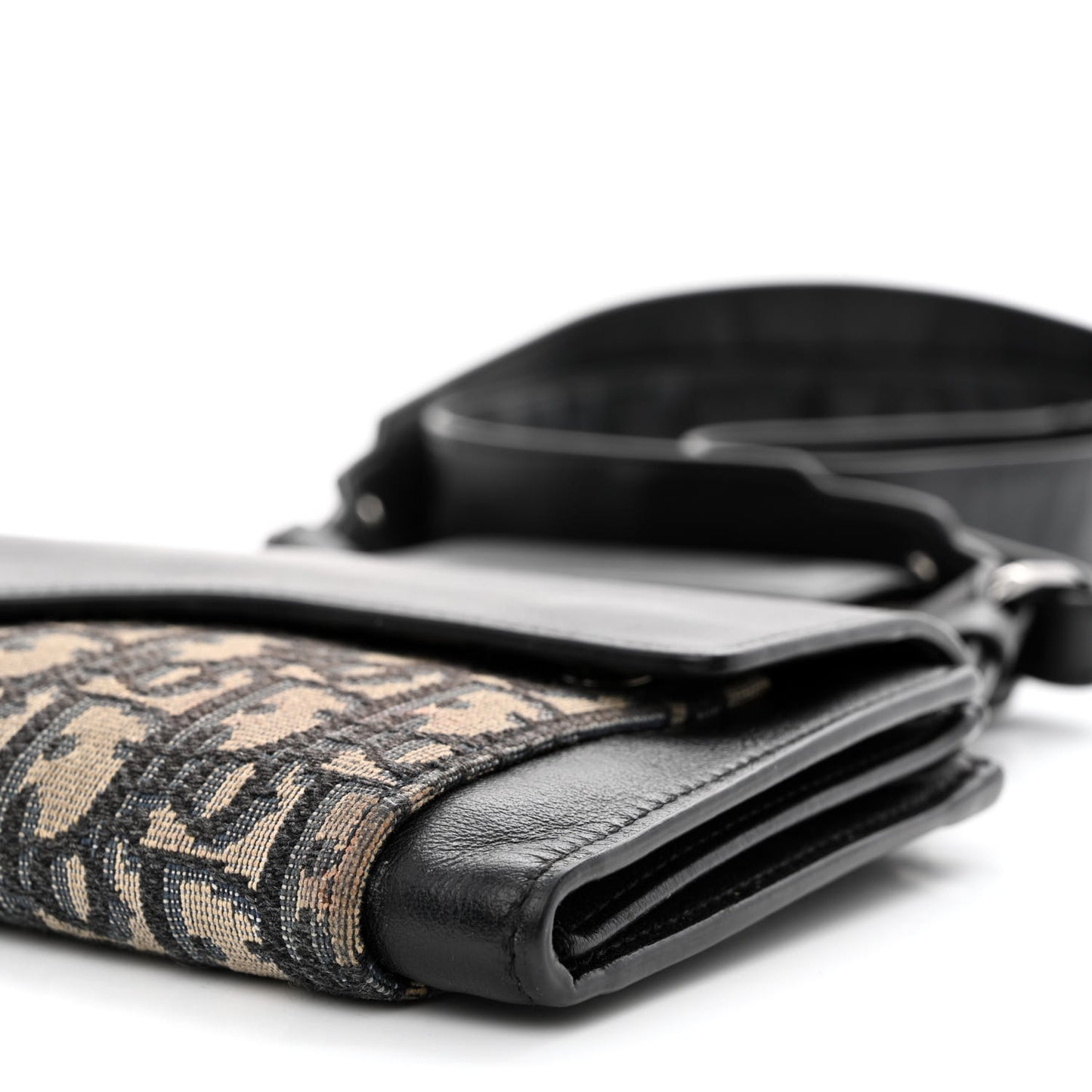 Oblique Smooth Calfskin Elite Shoulder Pouch Beige Black
