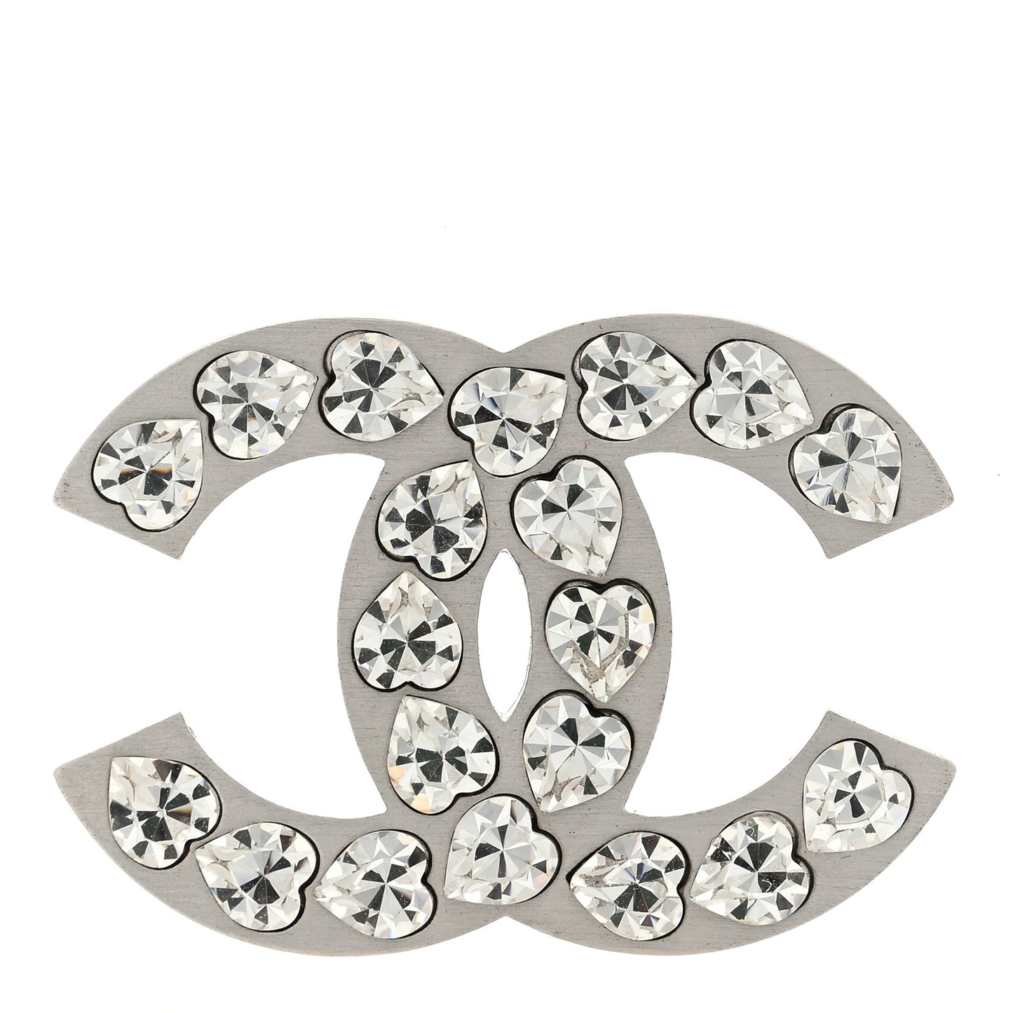 Crystal Heart CC Brooch Silver