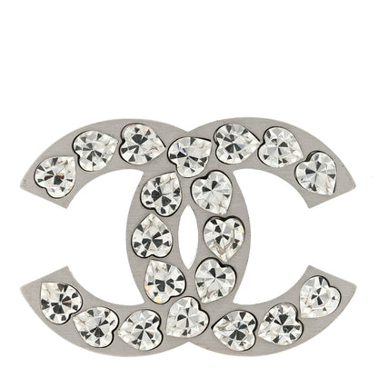Chanel Crystal Heart CC Brooch Silver 1 of 3