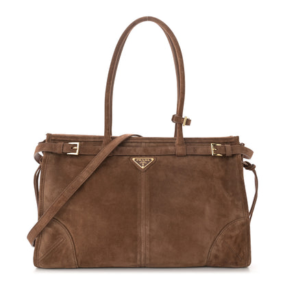 Prada Suede Large Bonnie Shoulder Bag Cocoa Brown 1 of 10