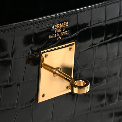 Hermes Shiny Porosus Crocodile Kelly Sellier 32 Black 7 of 10