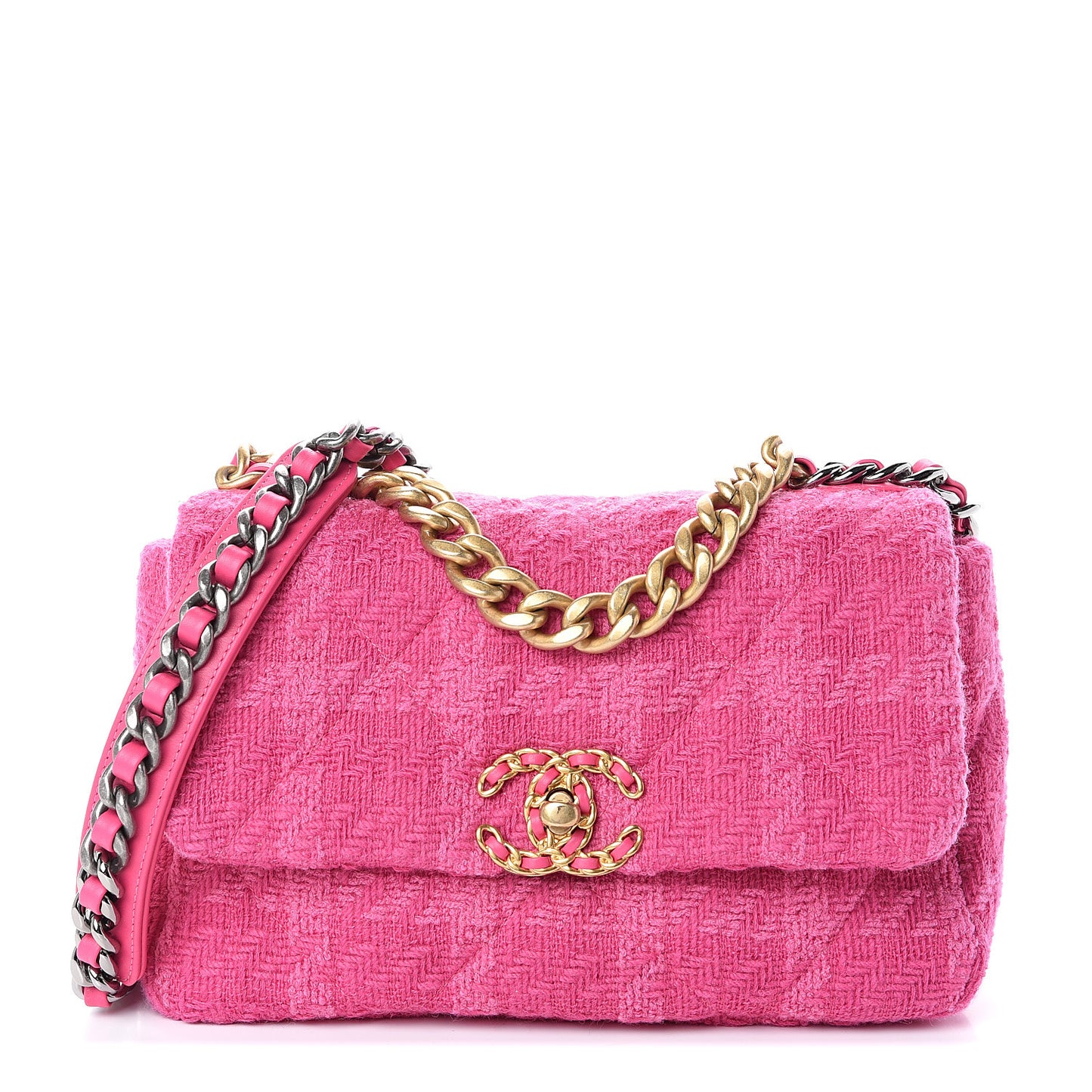 Tweed Quilted Medium 19 Flap Pink