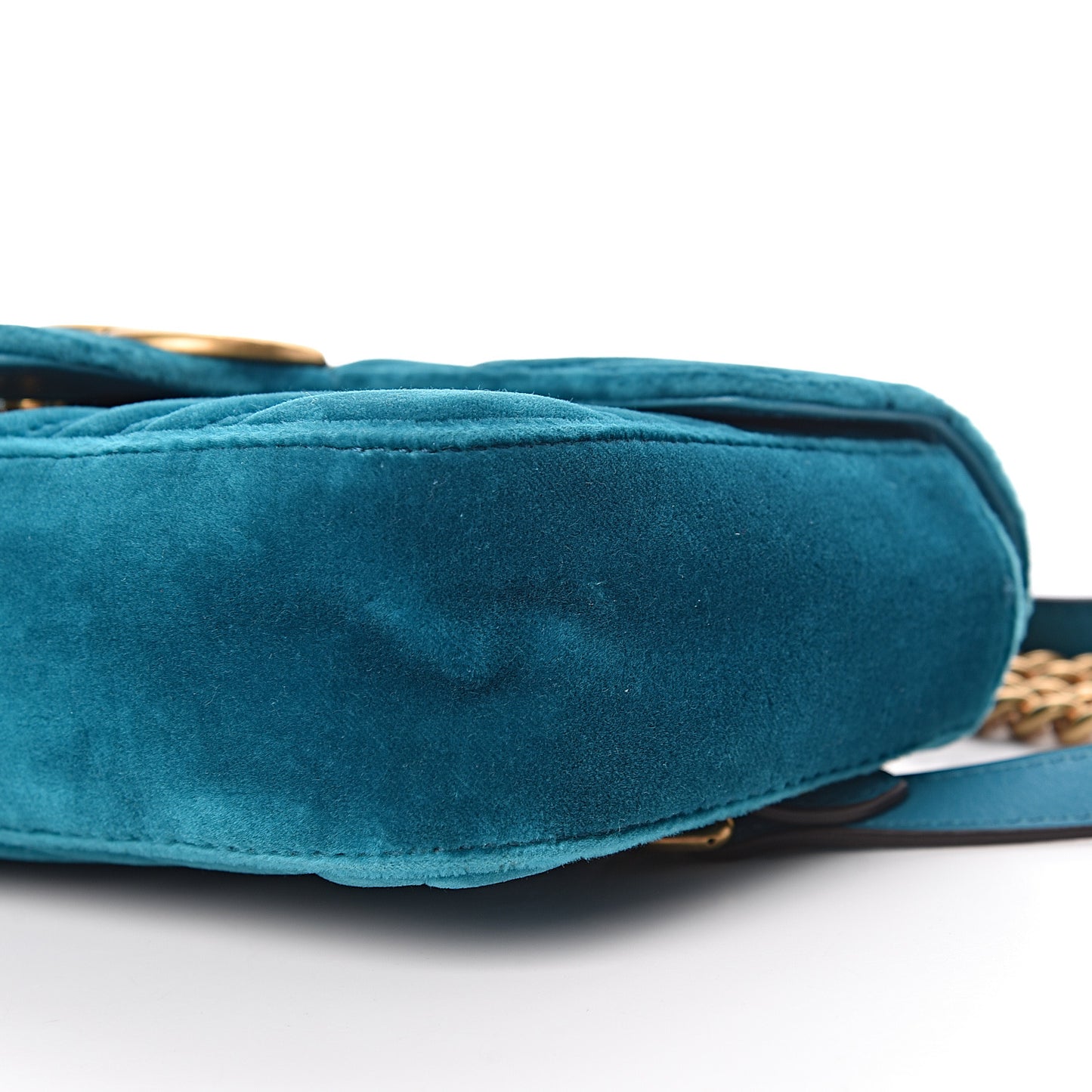 Velvet Matelasse Mini GG Marmont Shoulder Bag Pavone Cyan