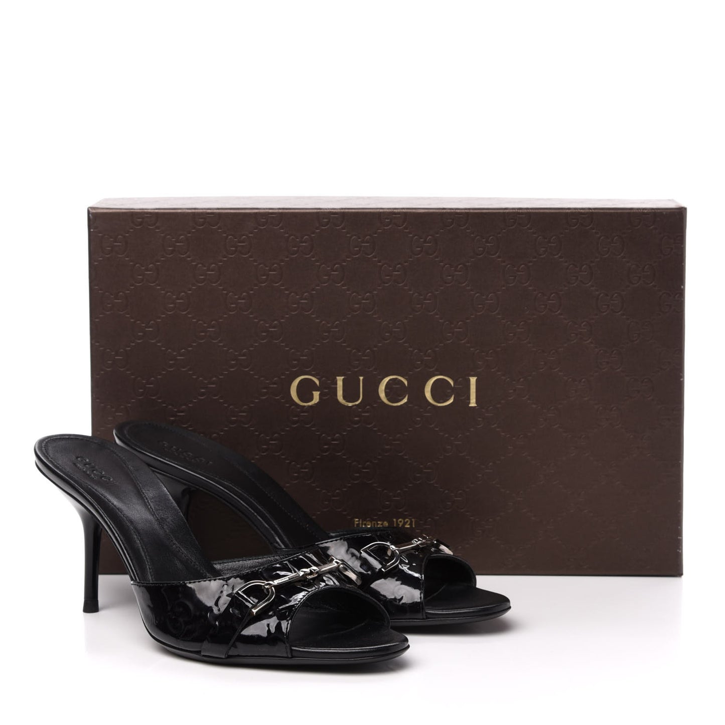 Patent GG Horsebit Mid Heel Slides 37 Black
