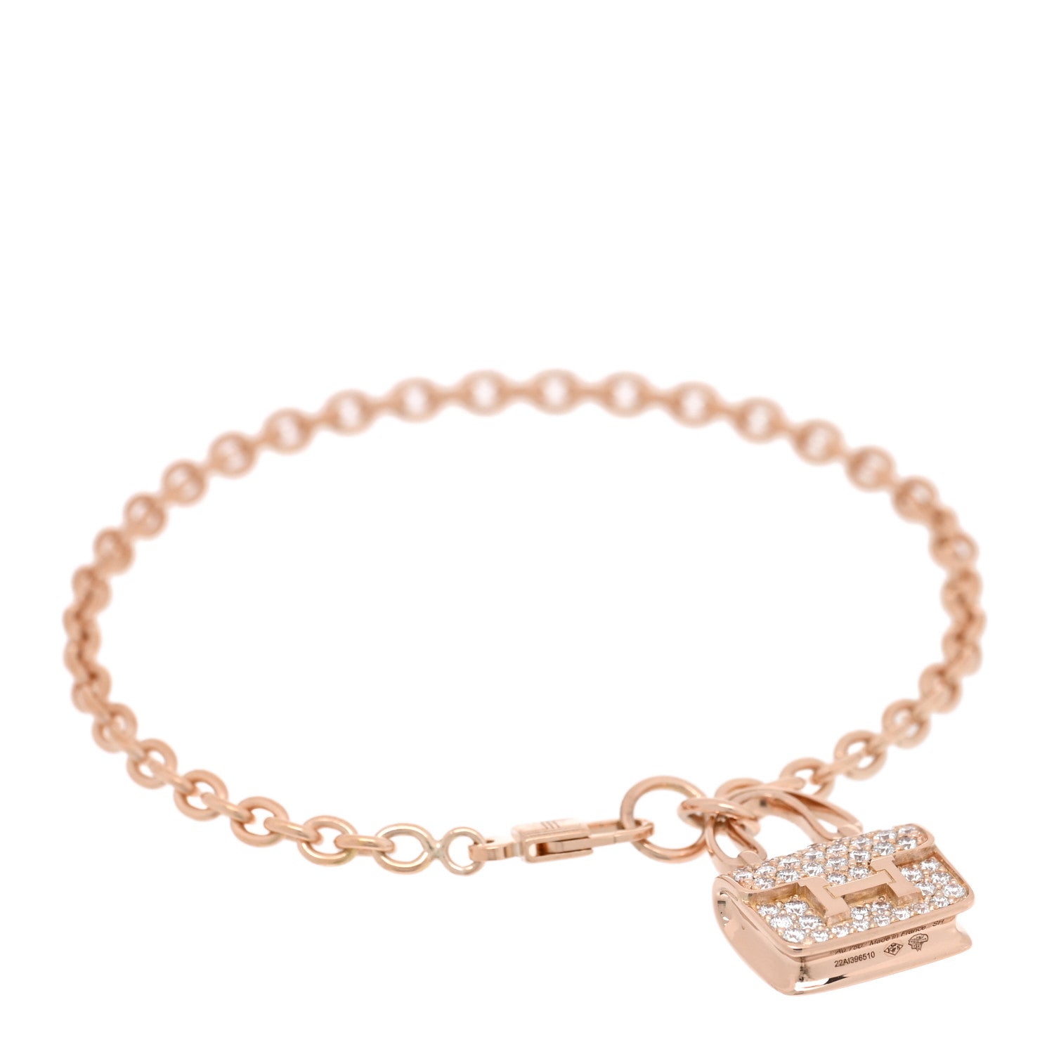 Hermes 18K Rose Gold Diamond Constance Amulettes Pave Bracelet SH 1 of 5