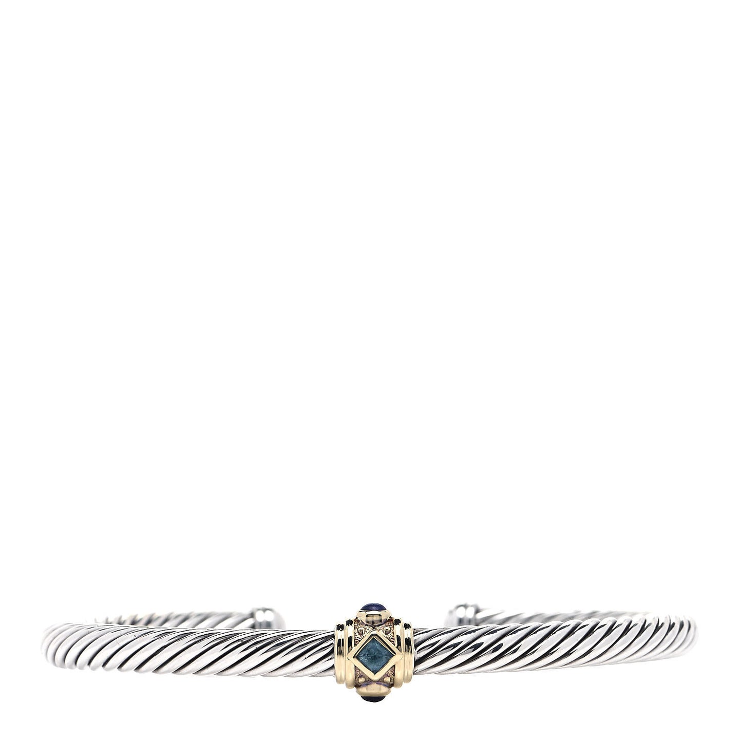 Sterling Silver 14K Yellow Gold Blue Topaz Lapis Lazuli 5mm Cable Renaissance Station Bracelet