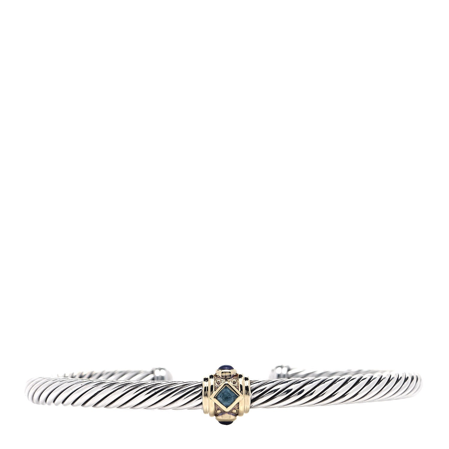 David Yurman Sterling Silver 14K Yellow Gold Blue Topaz Lapis Lazuli 5mm Cable Renaissance Station Bracelet 1 of 5