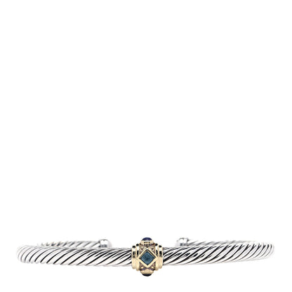 David Yurman Sterling Silver 14K Yellow Gold Blue Topaz Lapis Lazuli 5mm Cable Renaissance Station Bracelet 1 of 5