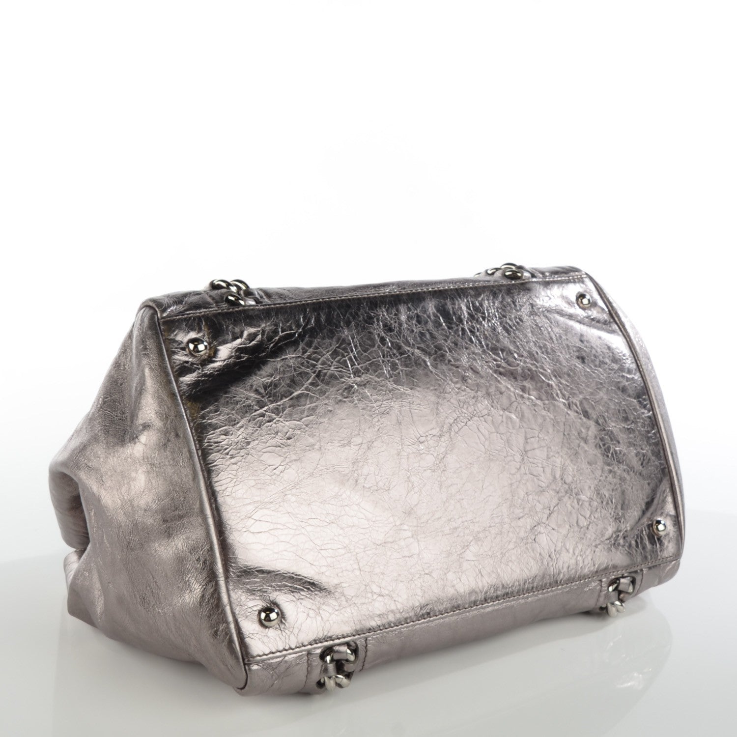 Chanel Metallic Crackled Calfskin Small Modern Chain Tote Dark Grey 4 of 7