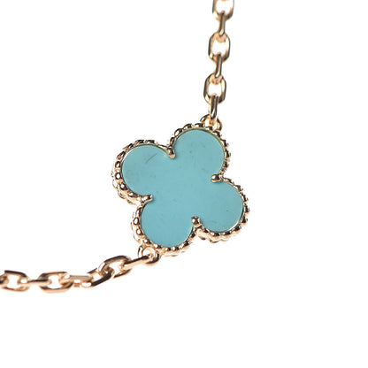 Van Cleef & Arpels 18K Yellow Gold Turquoise 10 Motifs Vintage Alhambra Necklace 8 of 15