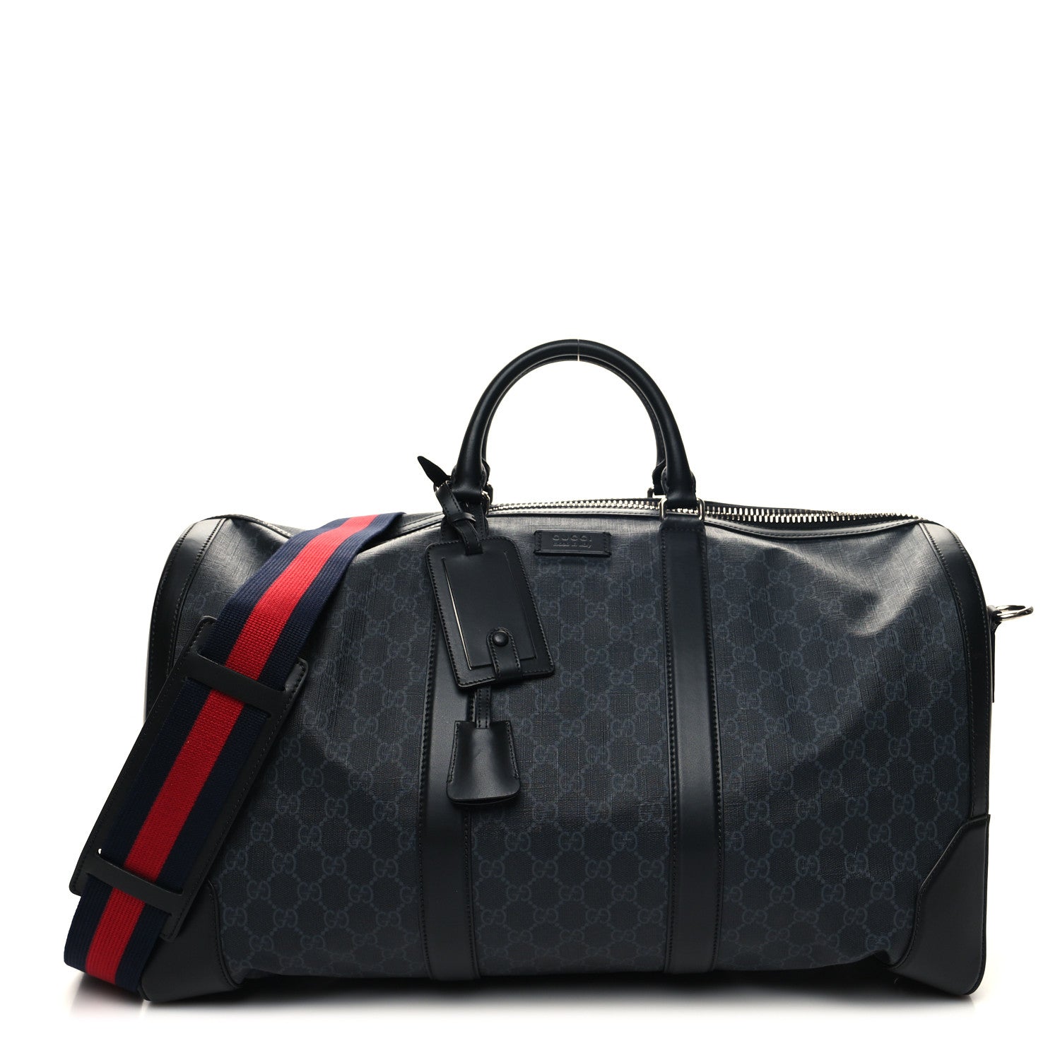 Gucci Soft GG Supreme Monogram Appia Calfskin Web Large Carry On Duffle Bag Black Grey 1 of 13