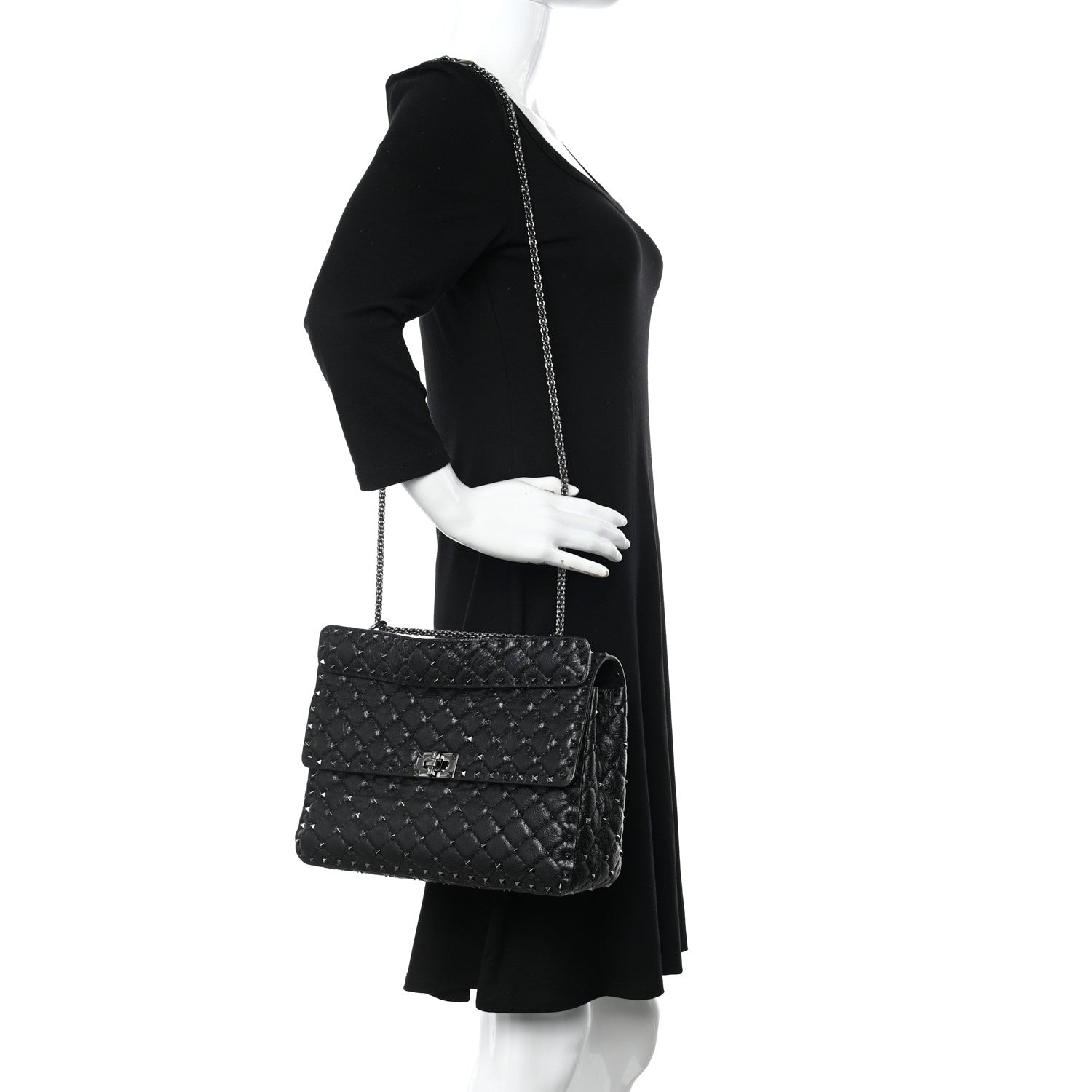 Valentino Garavani Craquele Nappa Large Rockstud Spike Shoulder Bag Black 2 of 9