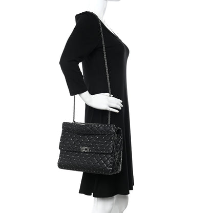 Valentino Garavani Craquele Nappa Large Rockstud Spike Shoulder Bag Black 2 of 9
