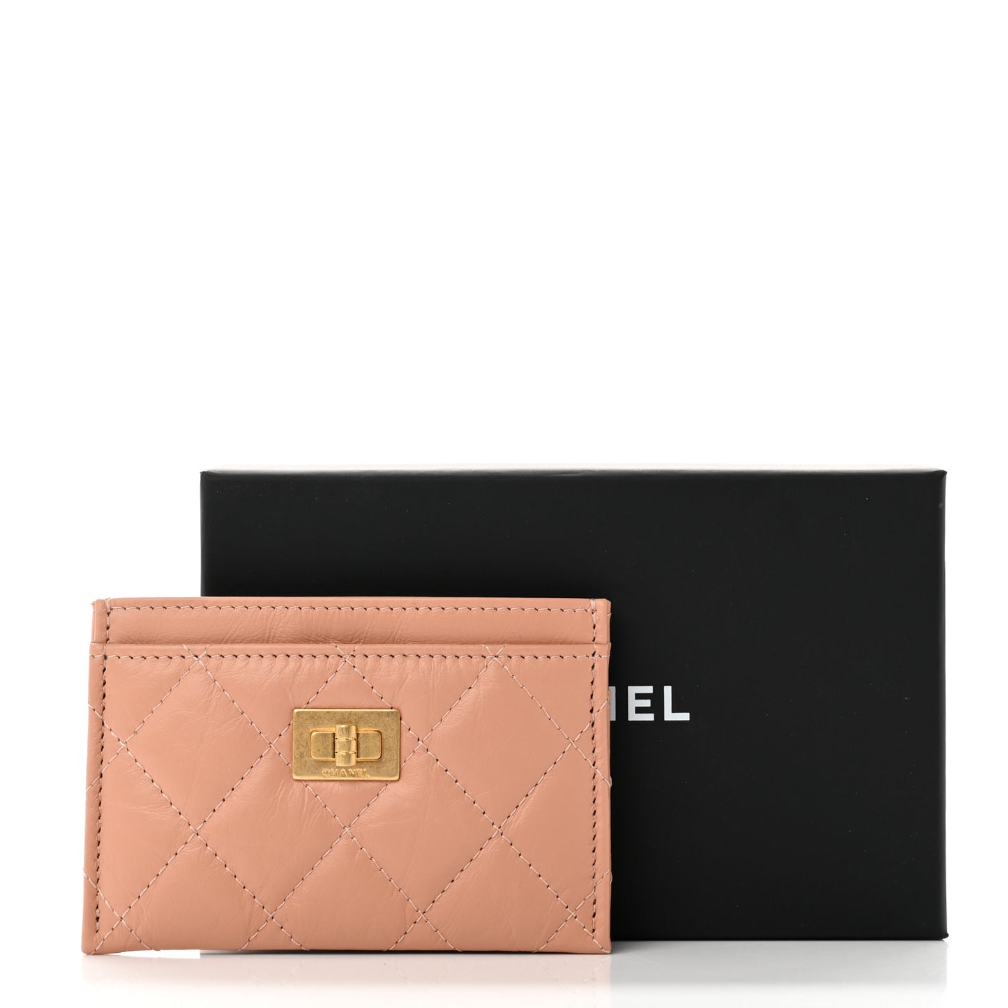 Aged Calfskin Quilted Reissue Card Holder Beige