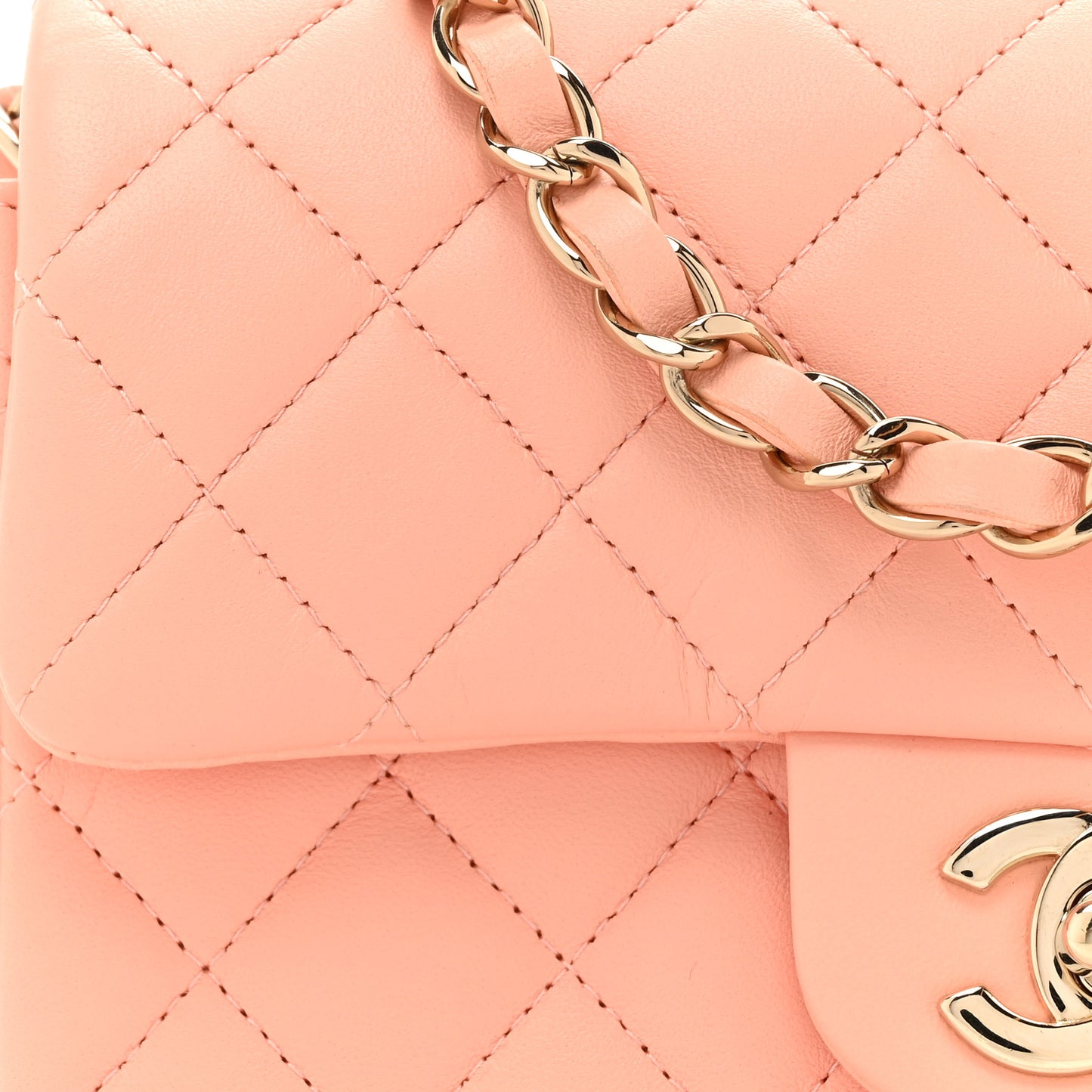 Lambskin Quilted Mini Rectangular Flap Light Orange