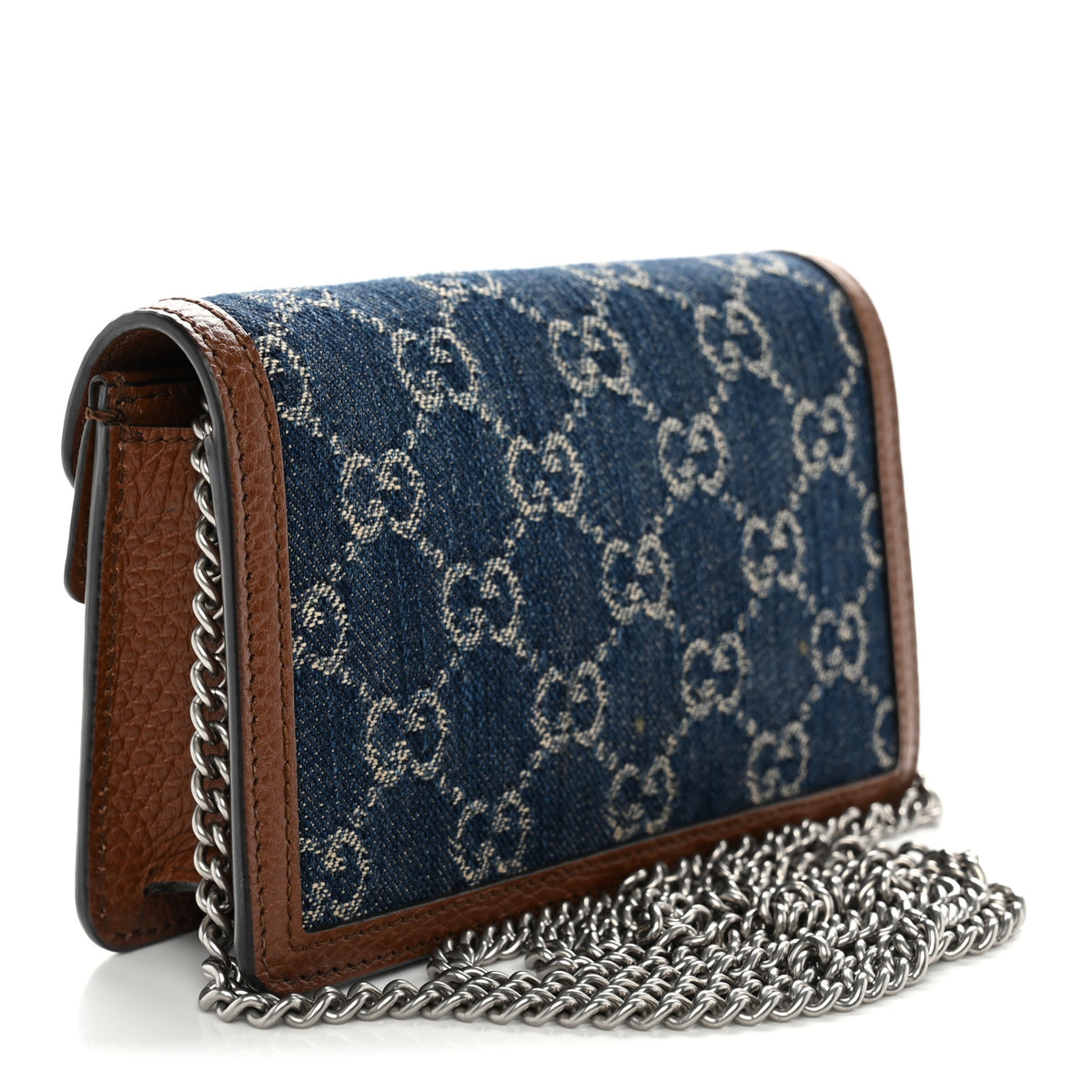 New Denim GG Monogram Dollar Calfskin Enamel Super Mini Dionysus Shoulder Bag Blue Tea Cuir Epilog Electric Blue