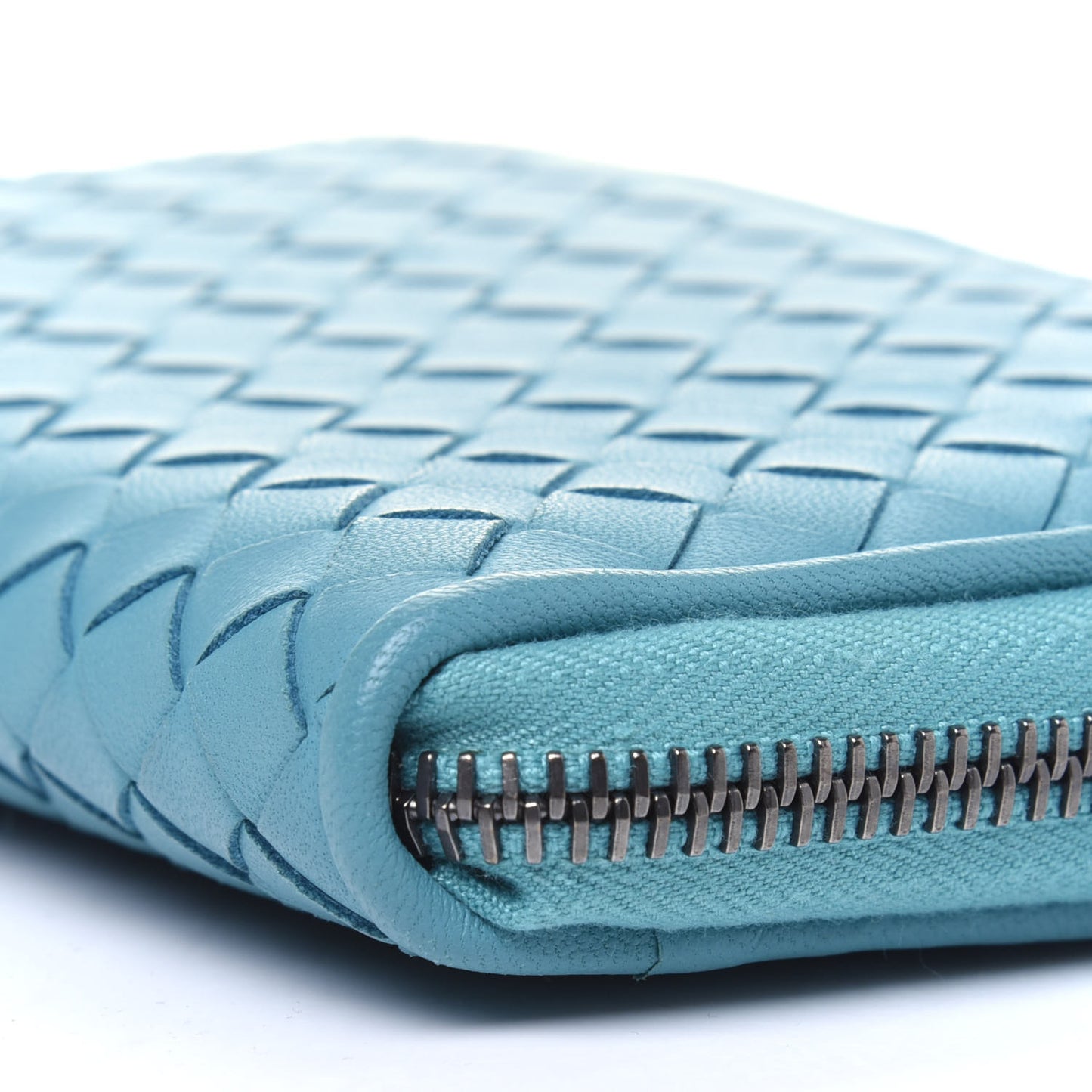 Nappa Intrecciato Zip Around Wallet Turquoise