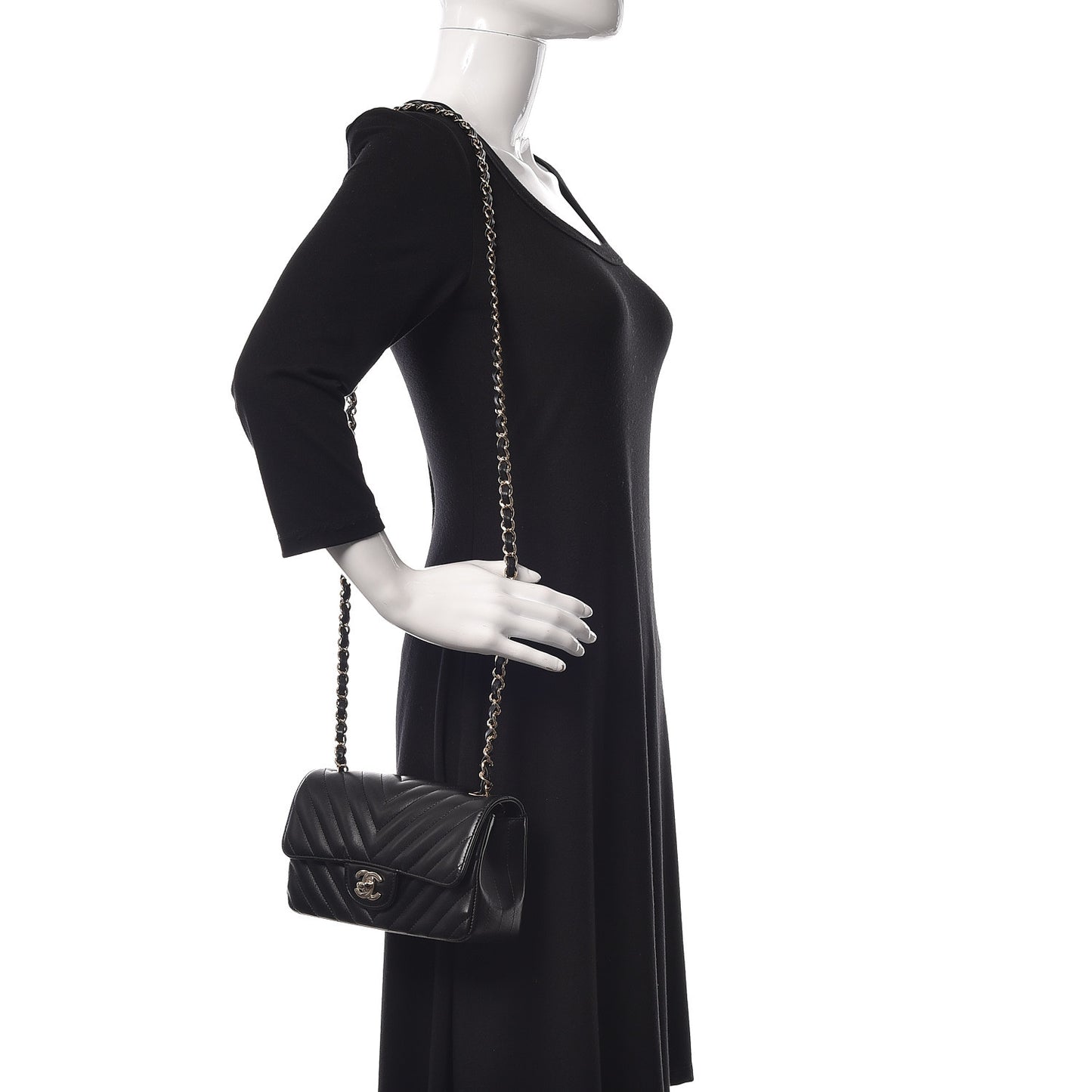 Lambskin Chevron Quilted Mini Rectangular Flap Black