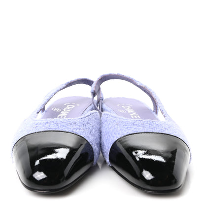 Chanel Iridescent Wool Tweed Patent Cap Toe CC Slingback Flats 36 Light Purple Silver Black 3 of 9