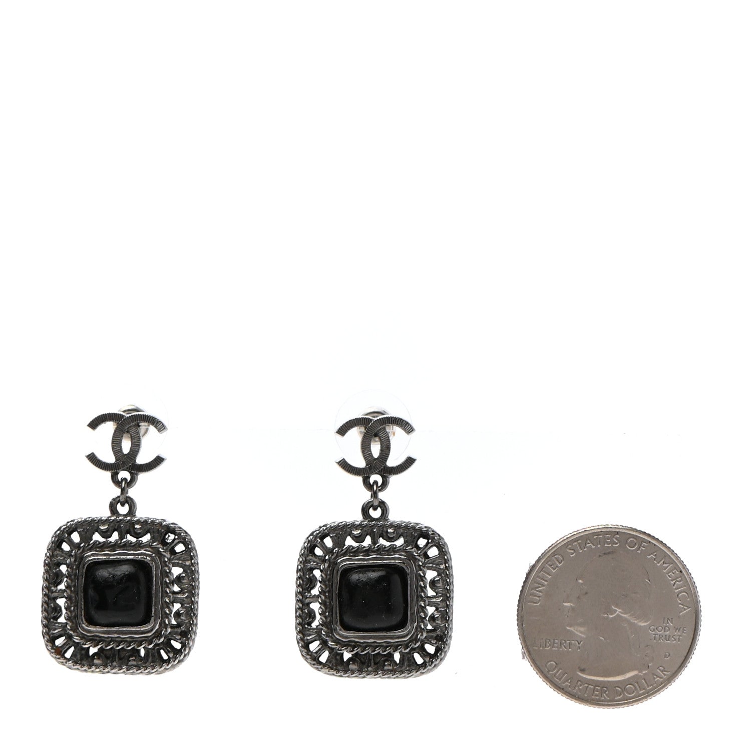 Chanel Resin Crystal CC Drop Earrings Black 2 of 4