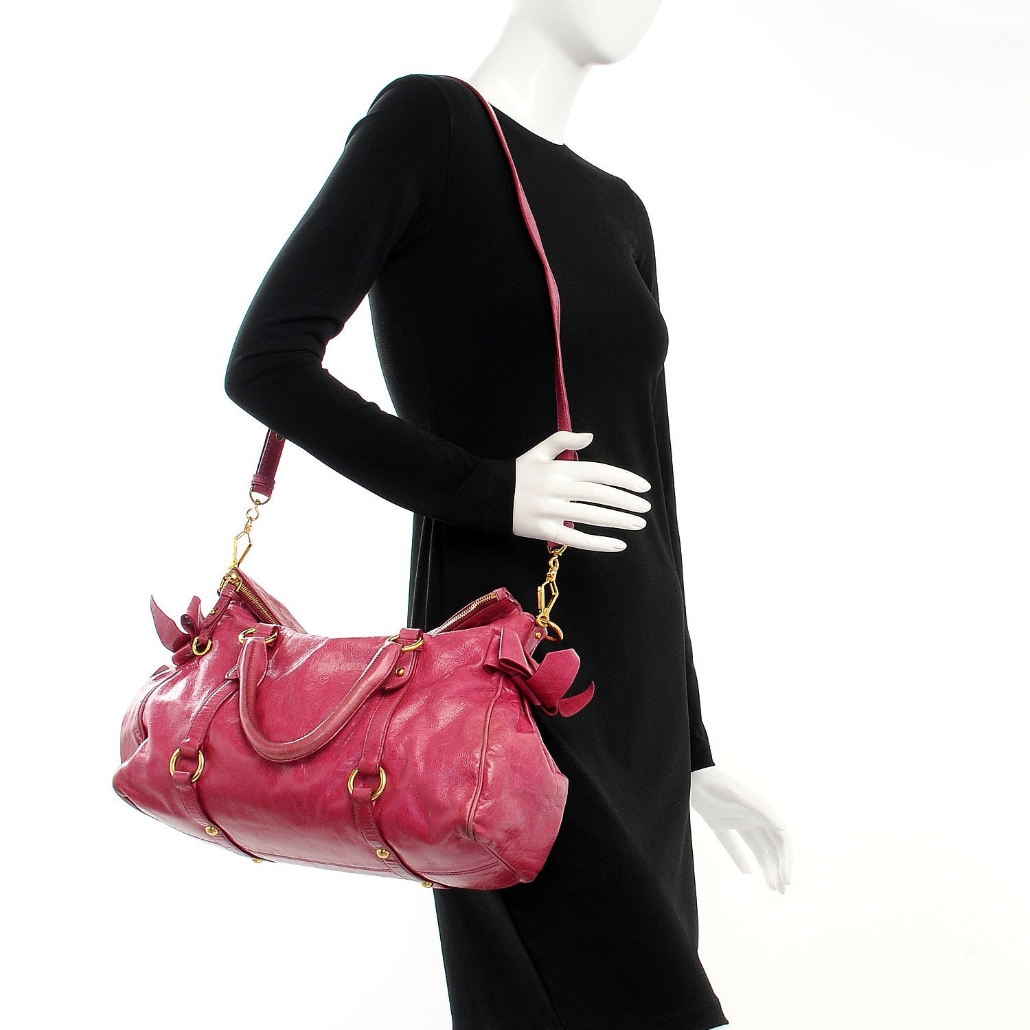 Miu Miu Vitello Lux Medium Bow Bag Fuchsia 2 of 18