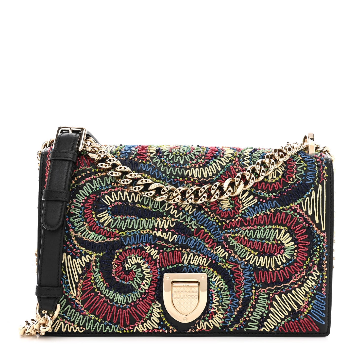 Lambskin Embroidered Medium Diorama Flap Bag Black
