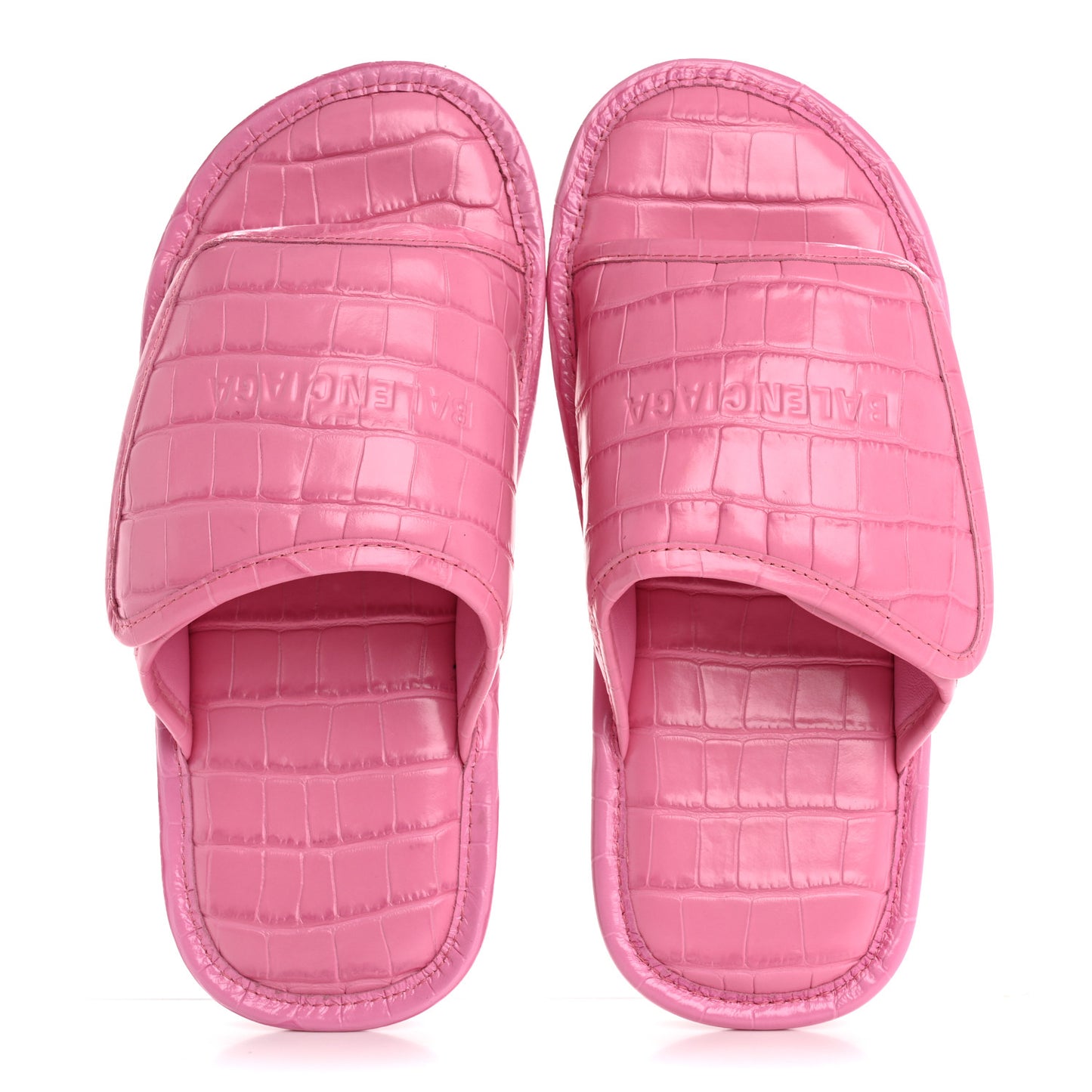 Calfskin Logo Crocodile Embossed Slides 40 Fuxia