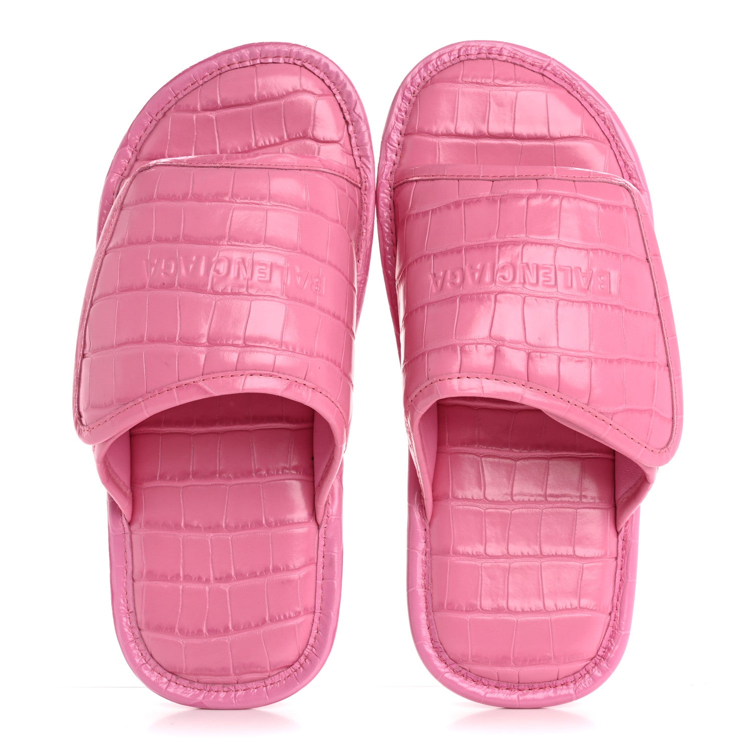 Balenciaga Calfskin Logo Crocodile Embossed Slides 40 Fuxia 2 of 10