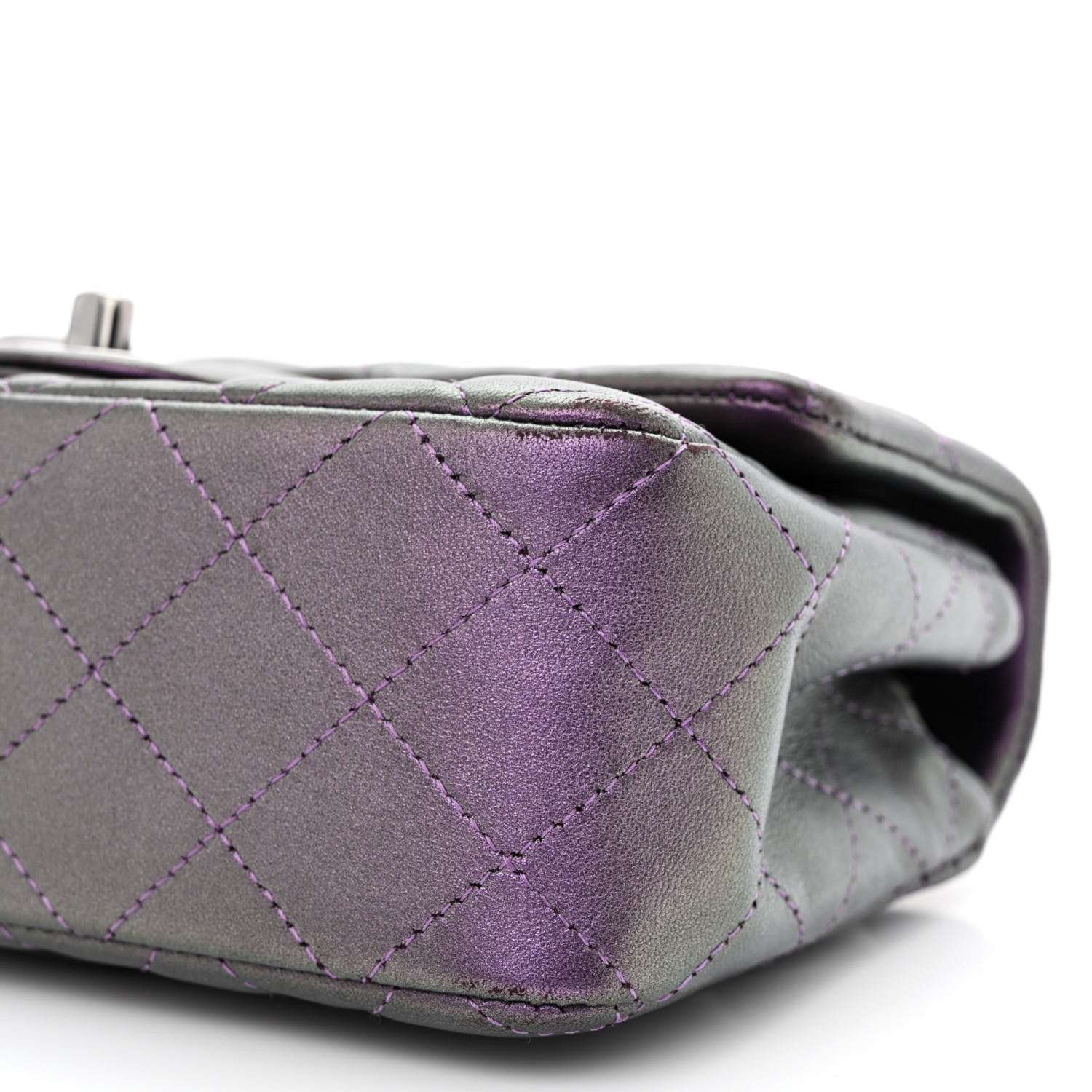 Chanel Iridescent Lambskin Quilted Mini Rectangular Flap Dark Purple 10 of 11