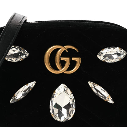 Gucci Velvet Matelasse Marquise Crystals Mini GG Marmont Chain Shoulder Bag Black 8 of 11