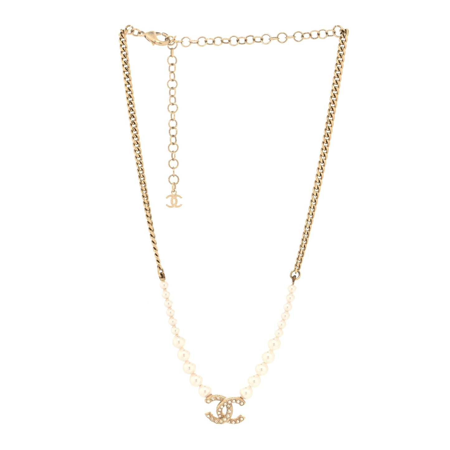 Pearl Crystal CC Short Necklace Gold