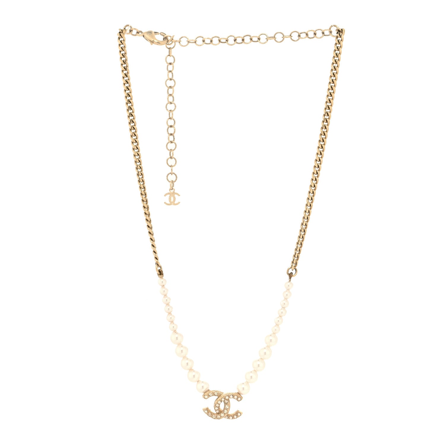 Chanel Pearl Crystal CC Short Necklace Gold 3 of 4