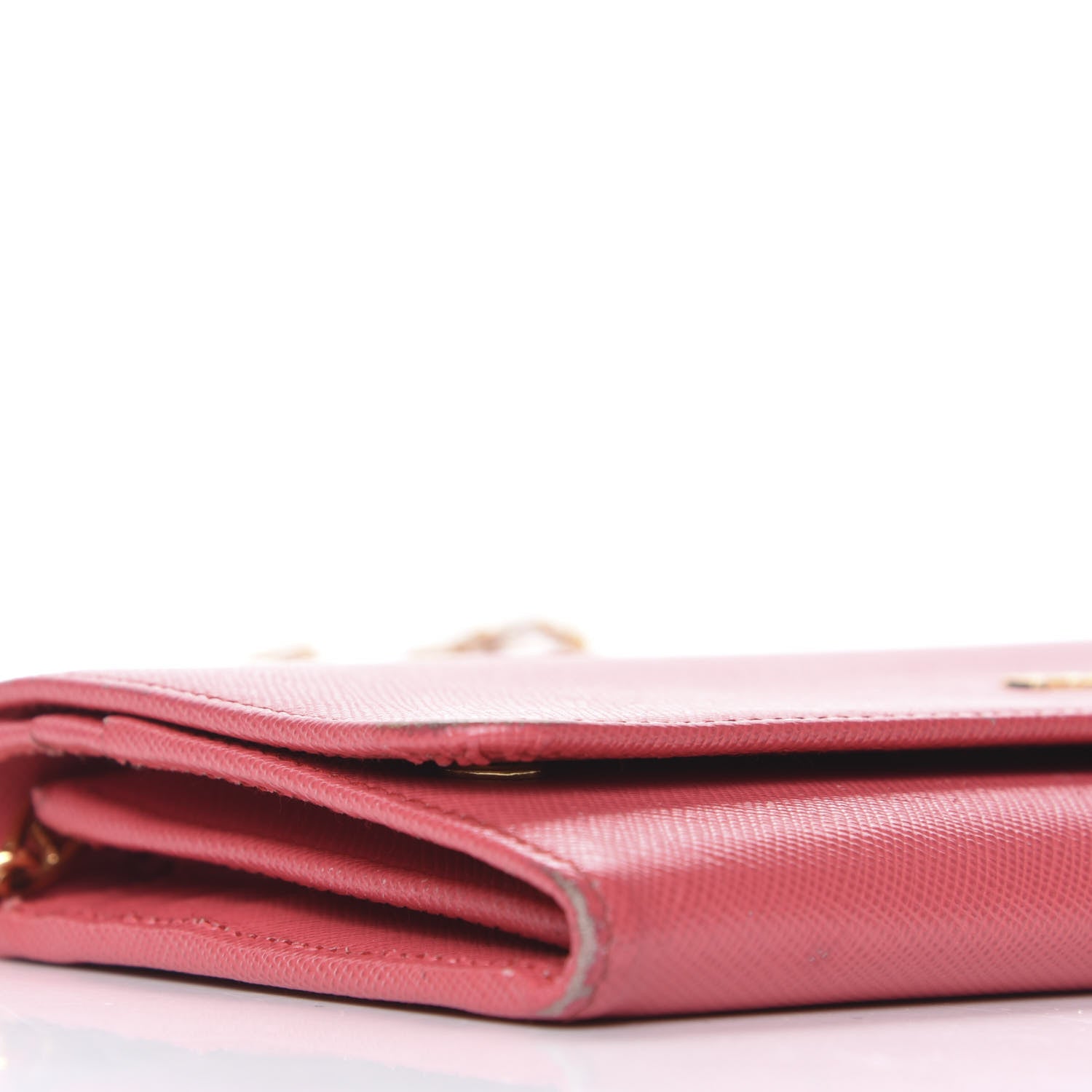 Prada Saffiano Metal Oro Chain Wallet Fragola 6 of 10
